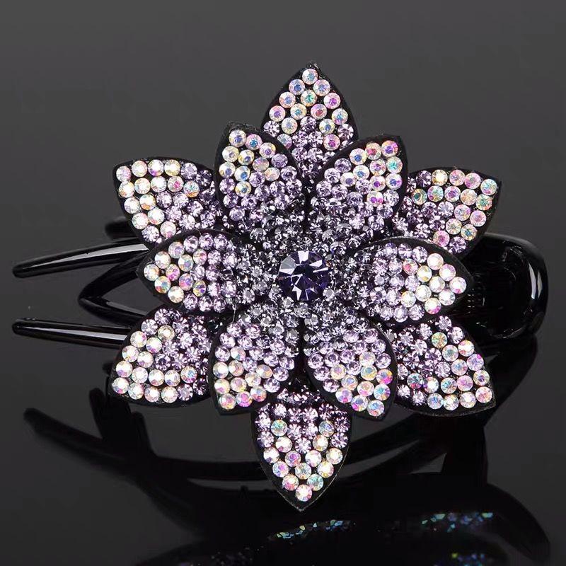 New Flower Rhinestone Dovetail Clip Large Elegant Round Hair Flower Hair Clip