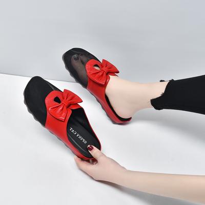 Баотоу тапочки женские летние туфли с большой головой европейские и американские банты голова манго плоская подошва сандалии цвет полусабо