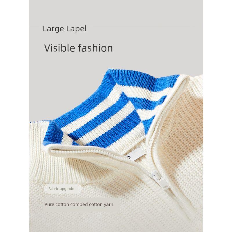 Mqd Children's Clothing Boys' Half-Button Sweater Thickened Lapel Children's Knitwear Autumn and Winter Children's Warm Top