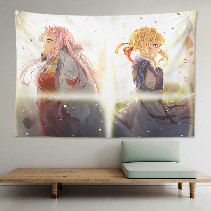 Blonde Anime Girl Bird Letter Tapestry Wall Hanging Dreamy Pastel Sky Feather Aesthetic Wall Art Otaku Dorm Bedroom Decor