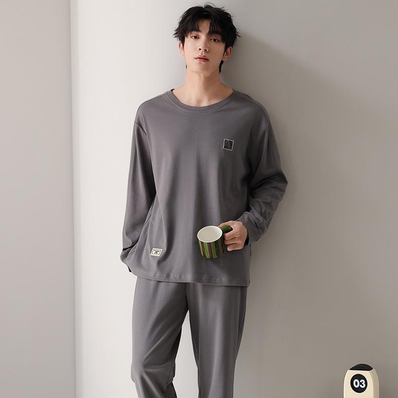 Тип Пижамный костюм из чистого хлопка на осень-зиму для мужчин с длинными рукавами из хлопка, комплект домашней одежды для мужчин, мягкая домашняя одежда для мужчин