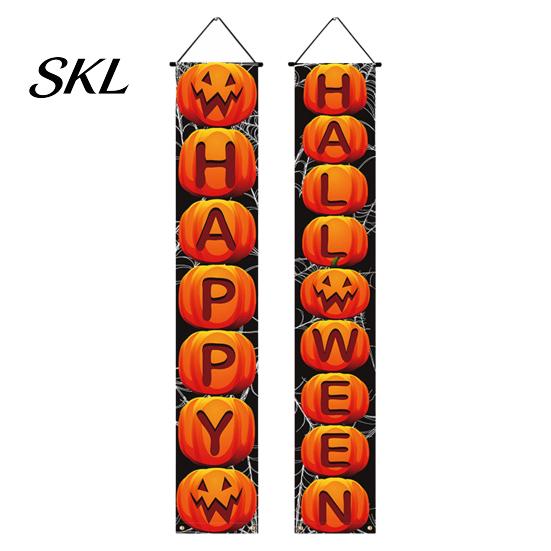 Decorative Party Accessory Halloween Porch Sign Banner, Pumpkin Ghost Awning Hanging Wall Indoor Decoration Door Decoration, Front Wreath Banner Yard