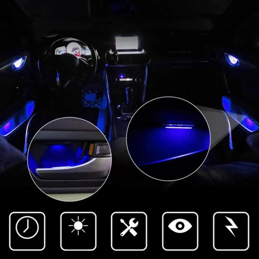 4 шт. Универсальный автомобильный подлокотник, внутренняя дверная ручка, подсветка, светодиодная внутренняя чаша автомобиля, автомобильная атмосферная лампа, декоративные аксессуары