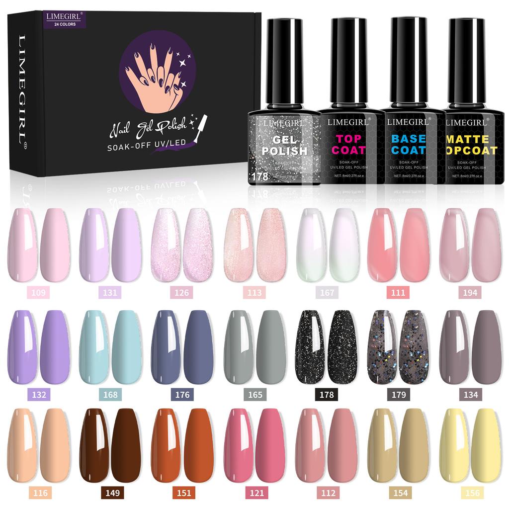 Nail Gel Polish Kit Base Coat Top Coat Color Gel Nail Art Tool Set Full Kit with Box