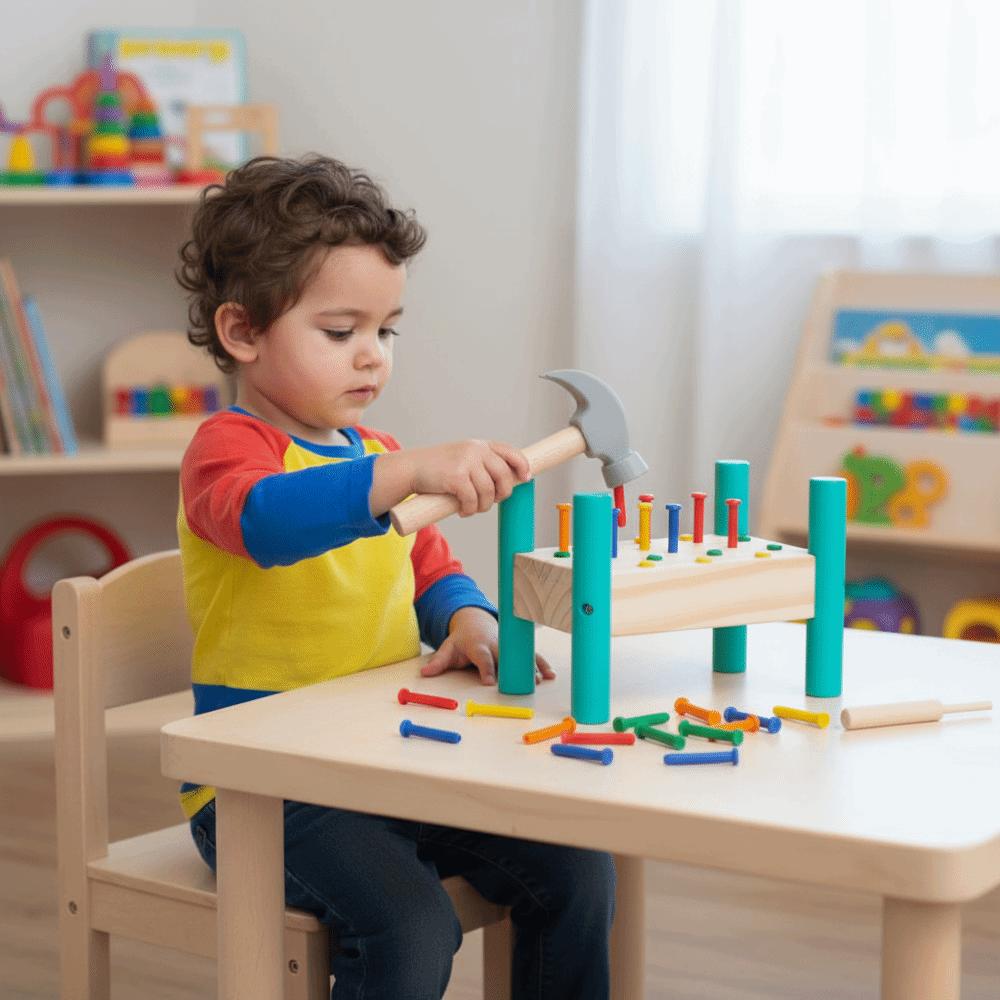 Montessori Double Sides Pegboard Toy Wood Baby Hammer Hit Wooden Toys  Children Kids Boys