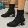 Модные женские ботильоны с острым носком, элегантные туфли на среднем каблуке, женская мода 2025 года, дизайнерские туфли-лодочки, эластичные сапоги, женские ботинки