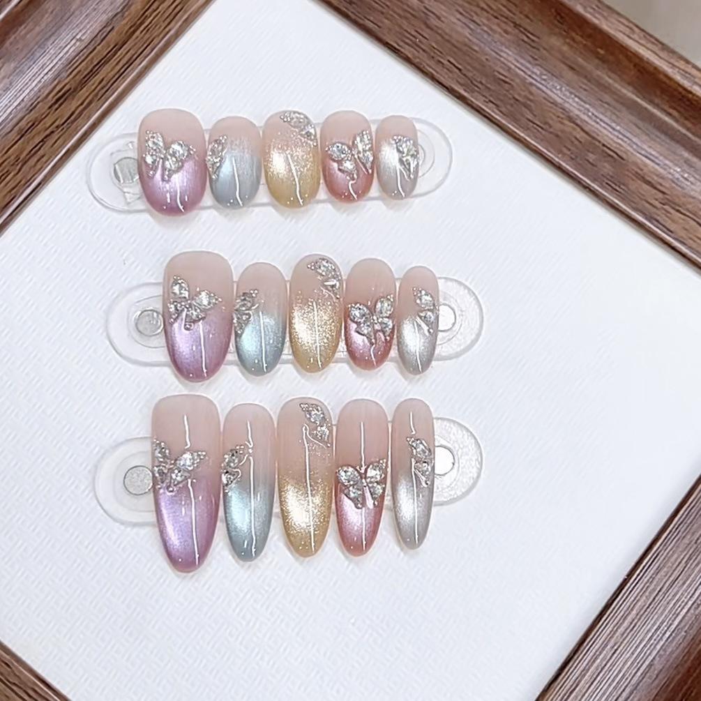 Плетеные доспехи Новая красочная бабочка Красочный светоотражающий циркон Бриллиант Кошачий глаз Маникюр Наклейка