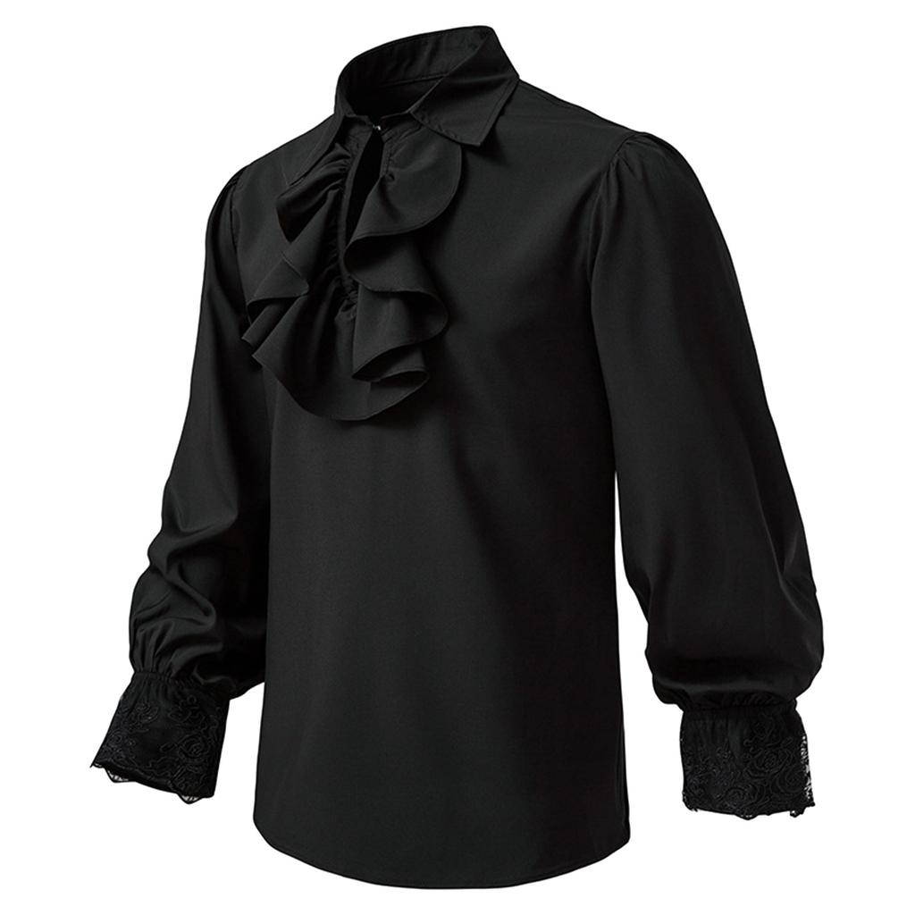 Men's Long Sleeve Vintage Steampunk Ruffle Lapel Shirt Halloween Costume