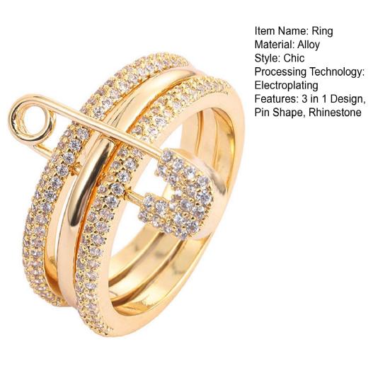 Женское съемное кольцо 3 в 1, дизайн в форме булавки, стразы, декор, полированное сплавное многослойное кольцо, женское украшение на палец для выпускного вечера и повседневной носки