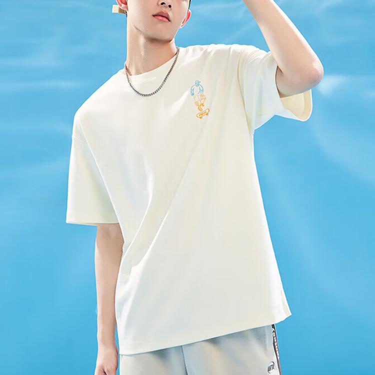 Anta Lifestyle Series Printed Letter Round Neck Pullover Short Sleeve T-Shirt Unisex Tops Vanilla-White 952328111-1