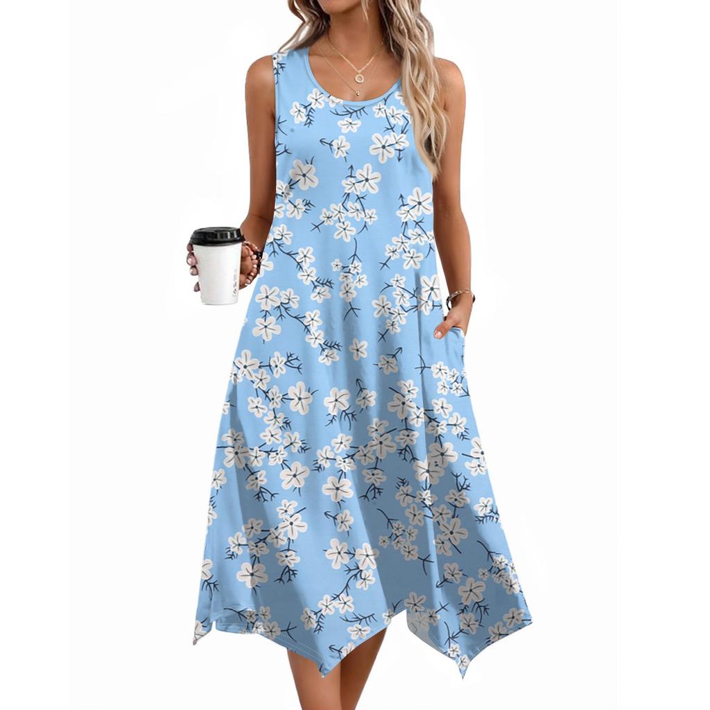 Женское повседневное платье на лето, платье-майка, свободное пляжное платье с карманами, расклешенный миди-сарафан