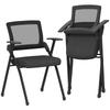 Set of 2 Folding Chairs with Curved Backrest and Armrests, In Linen-Effect Fabric and Steel, 61x56x84 Cm, Black