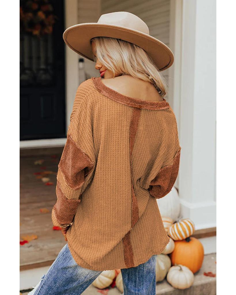 Azura Exchange Контрастный вафельный трикотажный топ-хенли