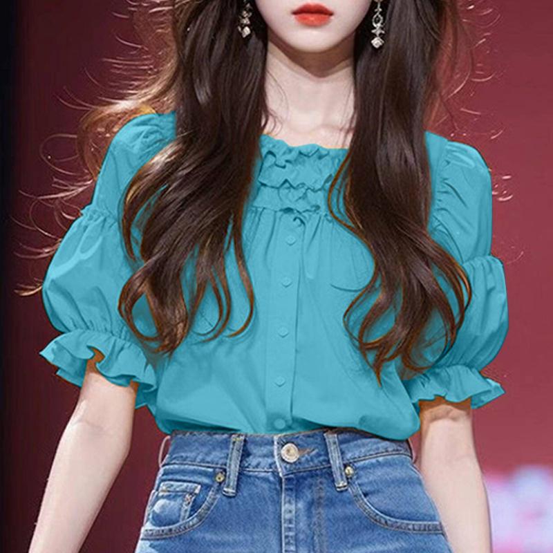 VONDA Женские летние блузки с короткими рукавами и оборками с круглым вырезом