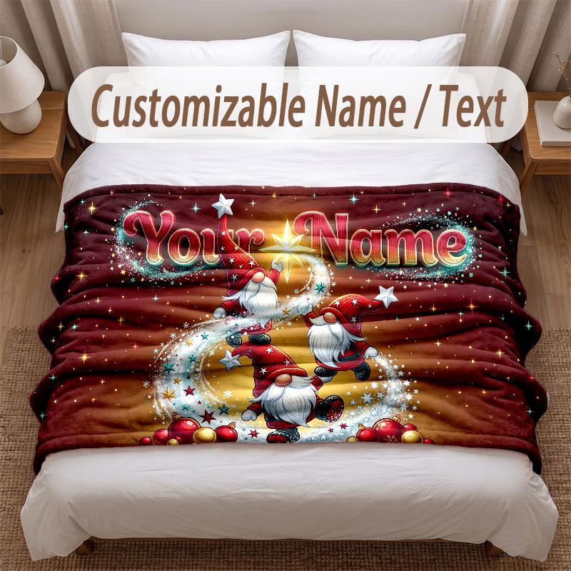 Christmas Theme Soft Blanket Personalized Custom Name Text Print Warm Blanket Home Sofa Bedroom Decor