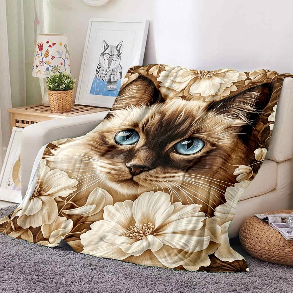 Cat Flowers Flannel Blanket Throw Blanket Soft Warm Sofa Bed Camping home Decor Unique Christmas Gift C9261191