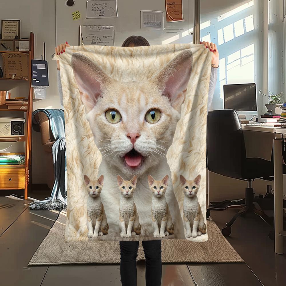 1 шт. Милое желтое одеяло из фланели с принтом кошек, Высокое качество, Комфортное для всех сезонов, Декор для дома, Тепло и уют, Идеально для подарков