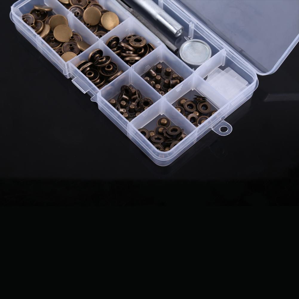 30 Sets 15mm Antique Brass Snap Fasteners Popper Press Stud Button Fixing Tool Kit