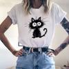 Черная кошка принт Футболка Унисекс Графическая футболка С коротким рукавом Круглый вырез Повседневный топ Для лета Весны Унисекс Одежда в стиле Харадзюку
