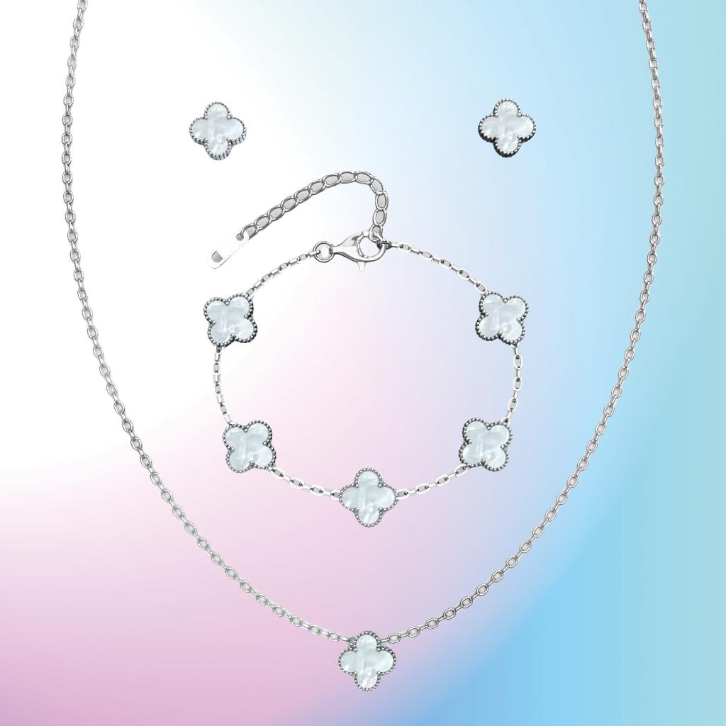 3 шт. универсальный комплект из нержавеющей стали с клевером, женский комплект ожерелья, браслета для ушей, персонализированных аксессуаров