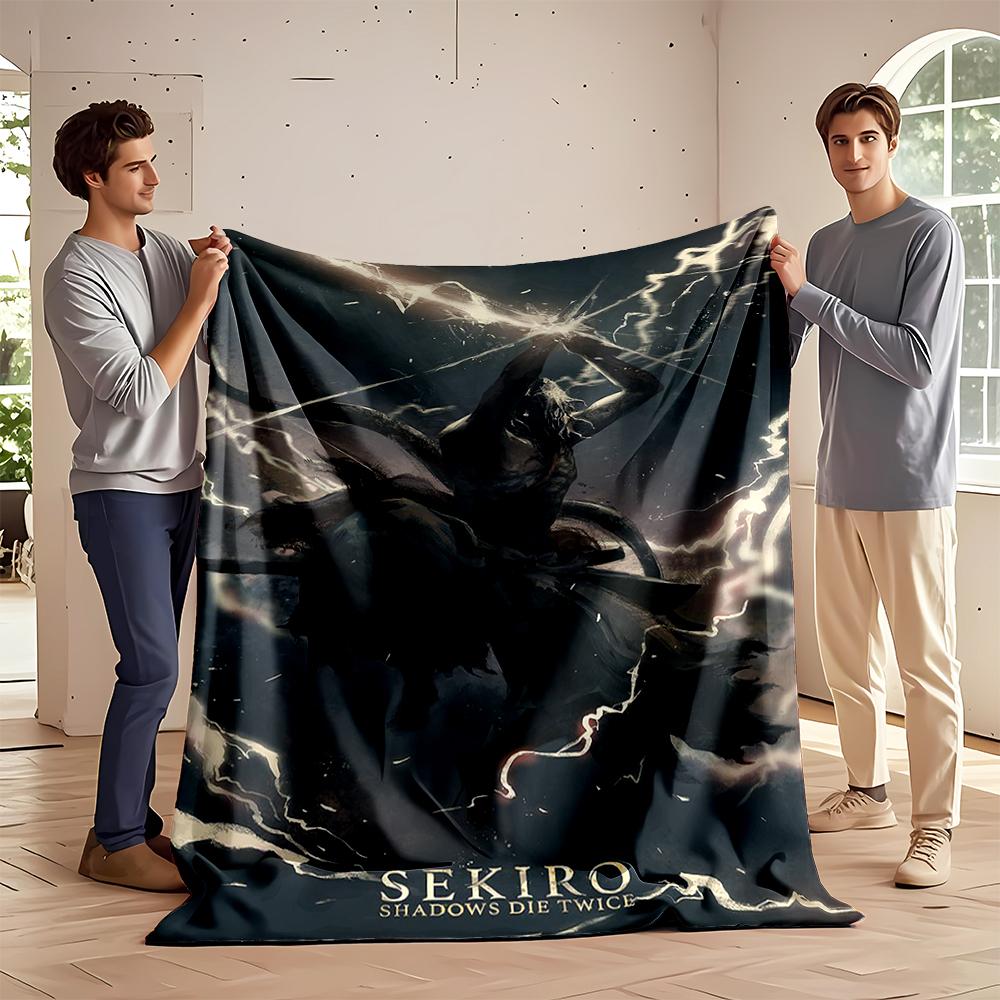 Sekiro character with lightning effect design. Flannel blanket for bedroom, living room, sofa, and nap sofas.