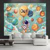 2D Space Themed 1st Birthday Backdrop, Planets & Astronaut Background for Photoshoot