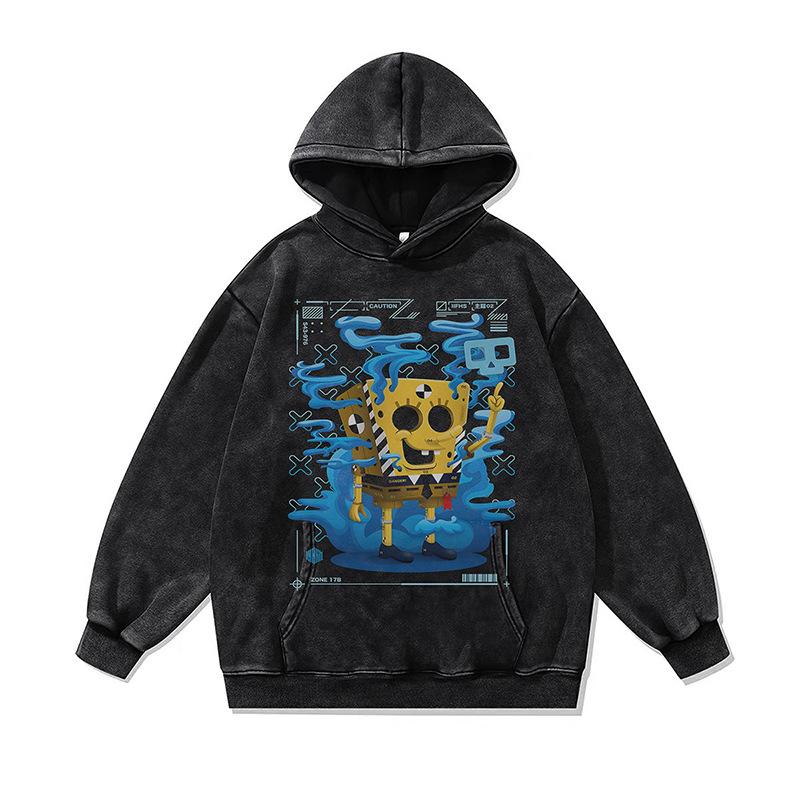 European And American High Street Digital Direct Injection Printing Hooded Sweater Men And Women Oversize Washed Old Hoodie