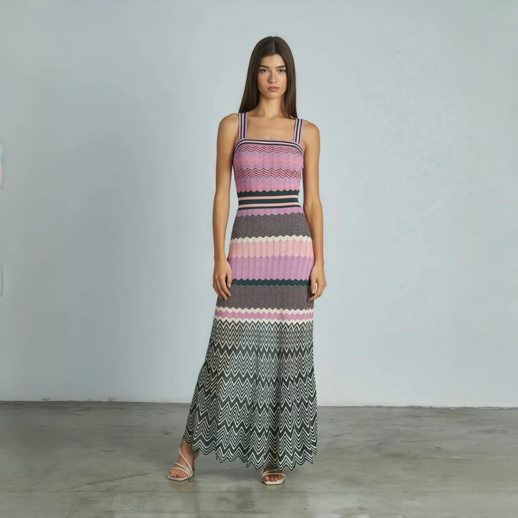 LYRIA Элегантное вязаное платье Женское приталенное без рукавов с квадратным вырезом на бретелях Длинные платья Новые женские праздничные модные платья