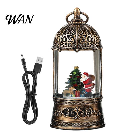 Lighted Snow Ball for Christmas Lantern with Music Glittering Swirling, Birdcage Design Santa Tabletop Ornament Claus Snowing Water Lantern,