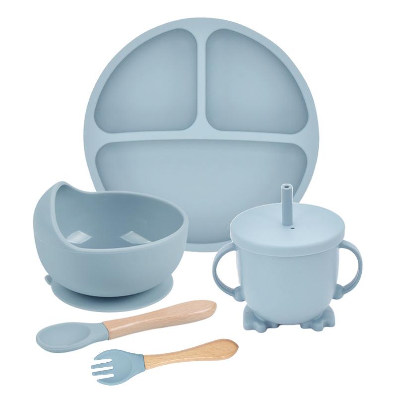 Силиконовый набор для кормления детей, 5 шт., силиконовая миска, обеденная тарелка, ложка, вилка, детская посуда, силиконовая посуда без BPA для детей