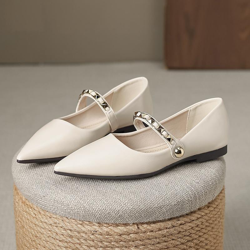 Туфли на плоской подошве с мягкой подошвой, женские модные туфли Мэри Джейн с заклепками и пряжками, элегантные туфли-лодочки с острым носком, женские рабочие туфли из микрофибры и кожи