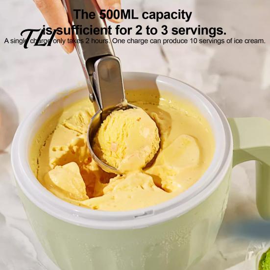 Compact Freezer Friendly Design Ice Cream Maker Mug, Cordless Machine, Rechargeable Quick Cold Drink Mini Bowl for Homemade Gelato Yogurt Sorbet