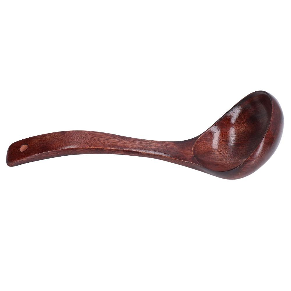 2Pcs Long Handle Soup Spoon Wood Cooking Spoon Solid Soup Ladle Serving Soup
