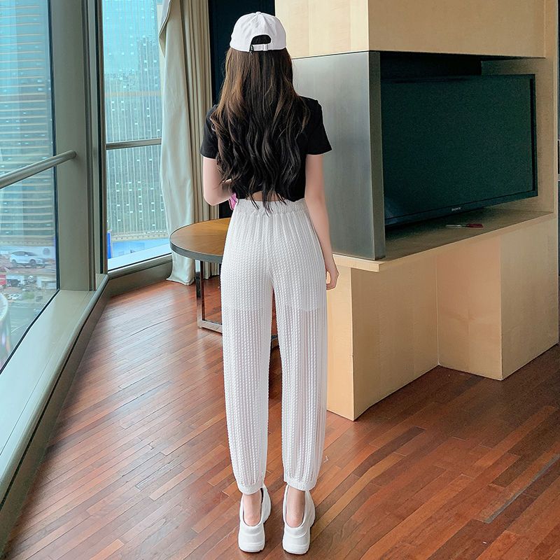 Lantern Pants Women's Loose Chiffon Summer Mosquito Proof Pants Thin Mesh Nine Point Strap Halen Pants