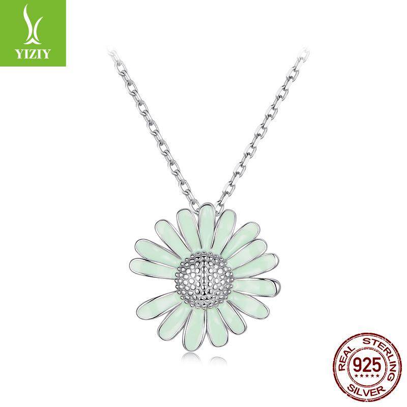 Small Fresh Green Small Daisy Necklace Women'S Versatile S925 Sterling Silver Small Flower Necklace Collarbone Chain