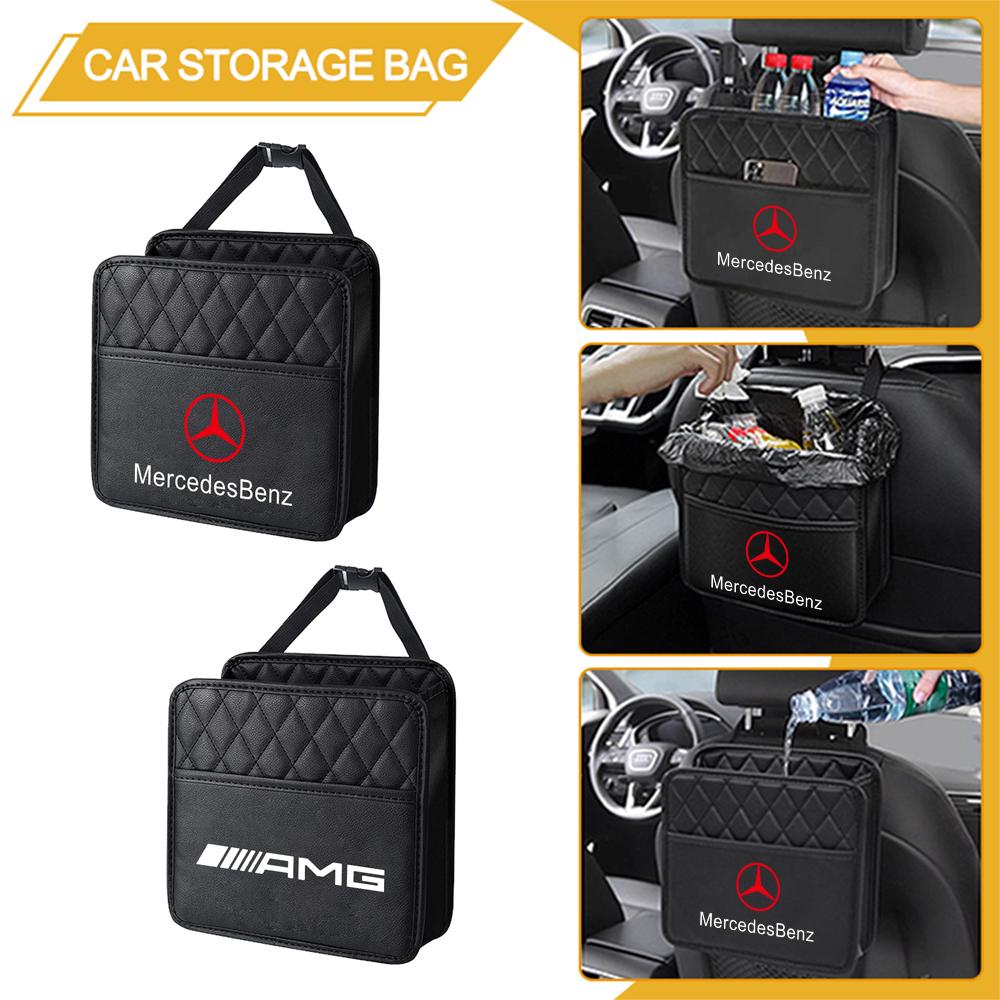 Car Emblem Styling Leather Storage Bag Auto Seat Hanging Organizer Accessories For Mercedes Benz AMG W211 W203 GLC GLA GLK Smart