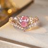 Exquisite Pink Water Drop Zircon Ring for Women Rose Gold Color Romantic Love Ring Eternity Bridal Jewelry