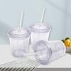 1 Set 12OZ/350ml Straw Cup Double-layer Reusable with Lid Travel Clear Ice Coffee Mug Office