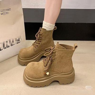 Женские ботинки Мартина 2025 осень новые короткие ботинки ботинки прерий ковбойские ботинки вестерн маленькие на толстой подошве большие желтые ботинки