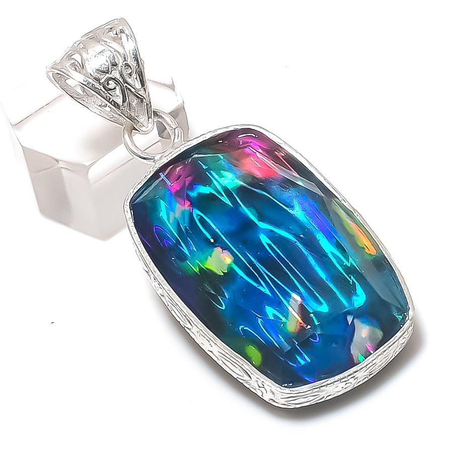 Ammolite Gemstone Handmade 925 Sterling Silver Jewelry Pendant 2.17" R6i01