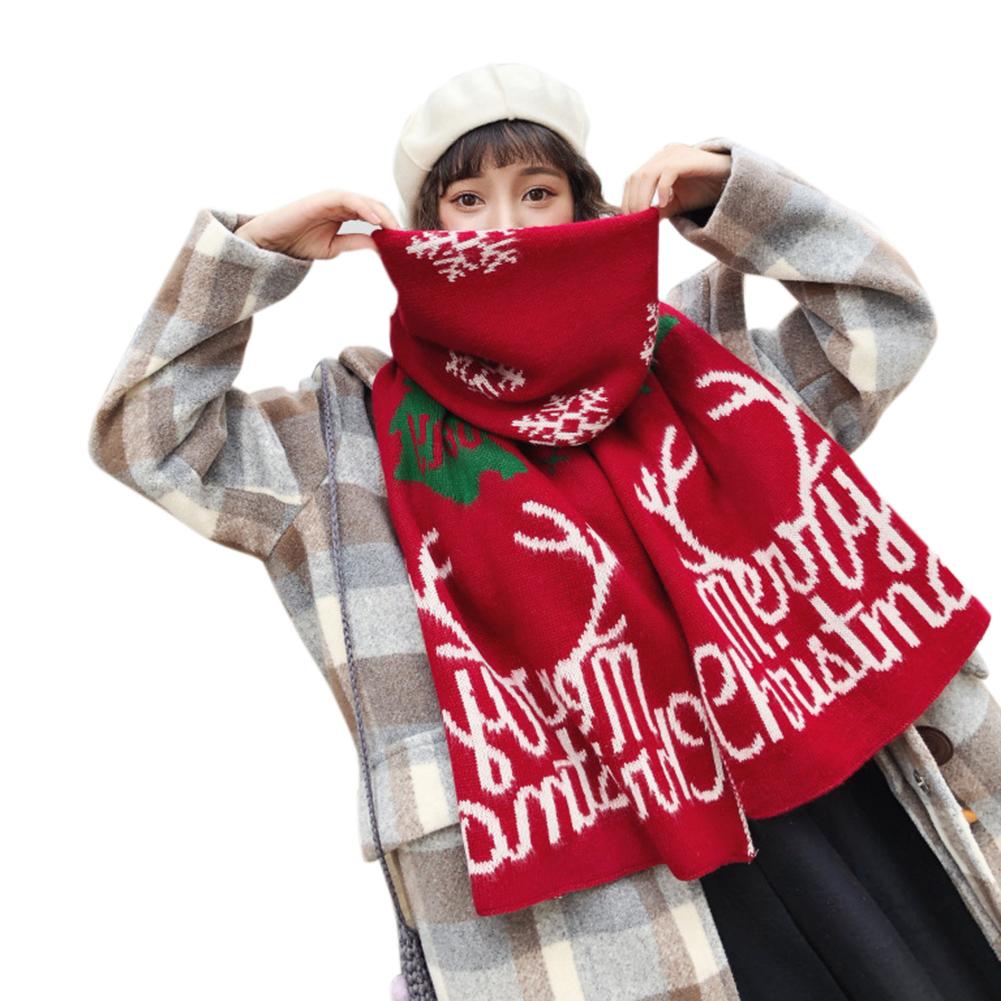 Women Fashion Christmas Elemental Pattern Knitted Woolen Scarf Warm Shawl Couples Christmas Gifts