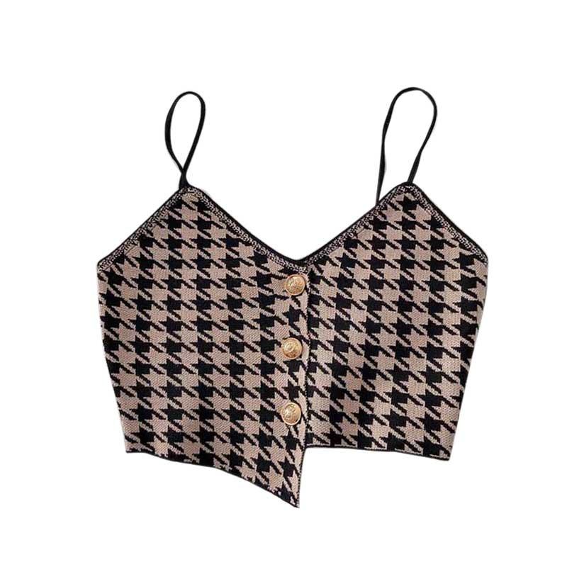 Женские укороченные топы Майки без рукавов Трикотажные майки в клетку