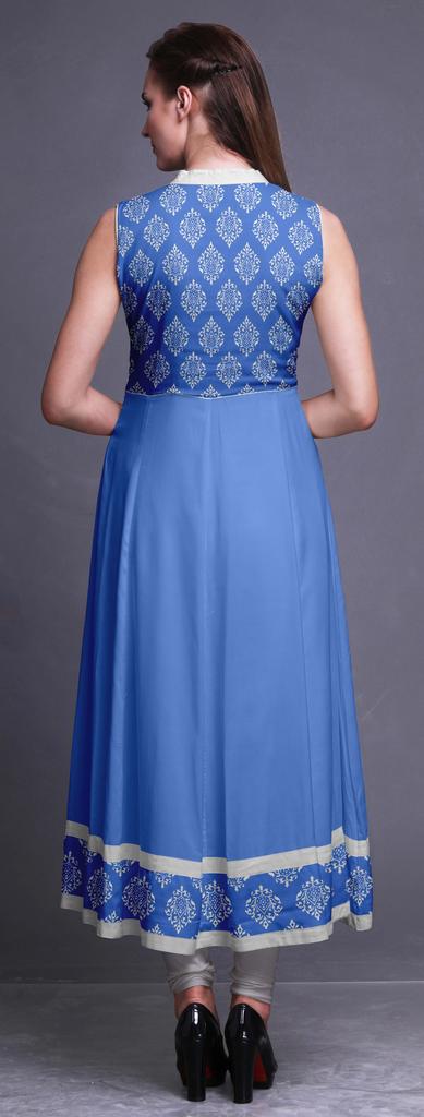 Bimba Синее дамасское индийское курти для женщин, готовое платье Anarkali с принтом, индийское курти