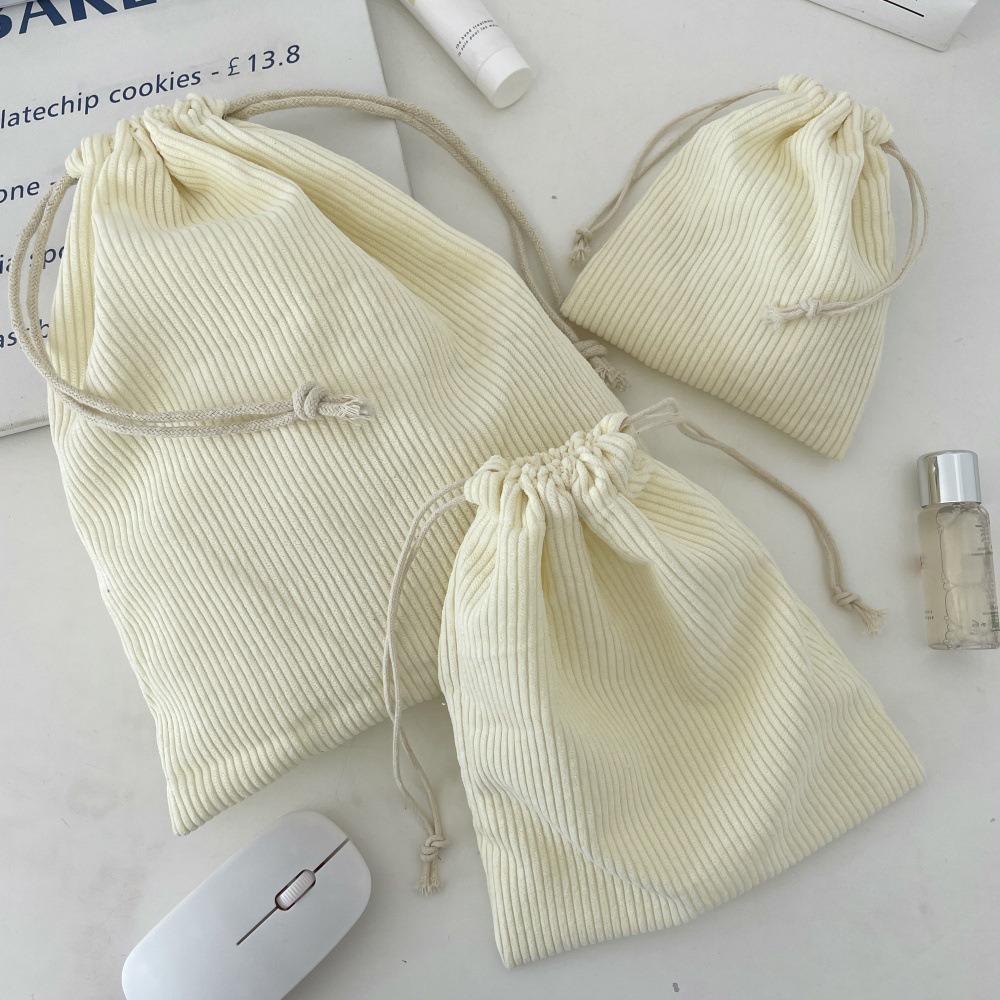 3PCS Solid Color Drawstring Cosmetic Bags Large Capacity Corduroy Gift Storage Bag Drawstring Style Durable Makeup Bag Outdoor