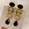 Crystal Vintage Earrings Women Ear Jewelry Rhinestone Stud Earrings Leopard Pendant Earrings  Gift