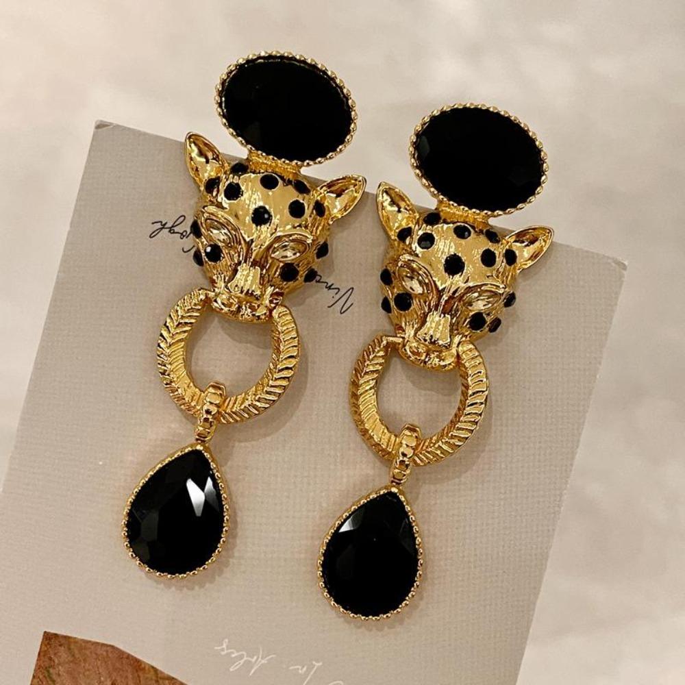 Crystal Vintage Earrings Women Ear Jewelry Rhinestone Stud Earrings Leopard Pendant Earrings  Gift
