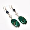 Copper Malachite, Lapis Lazuli Gemstone 925 Silver Plated Earring 3.03"