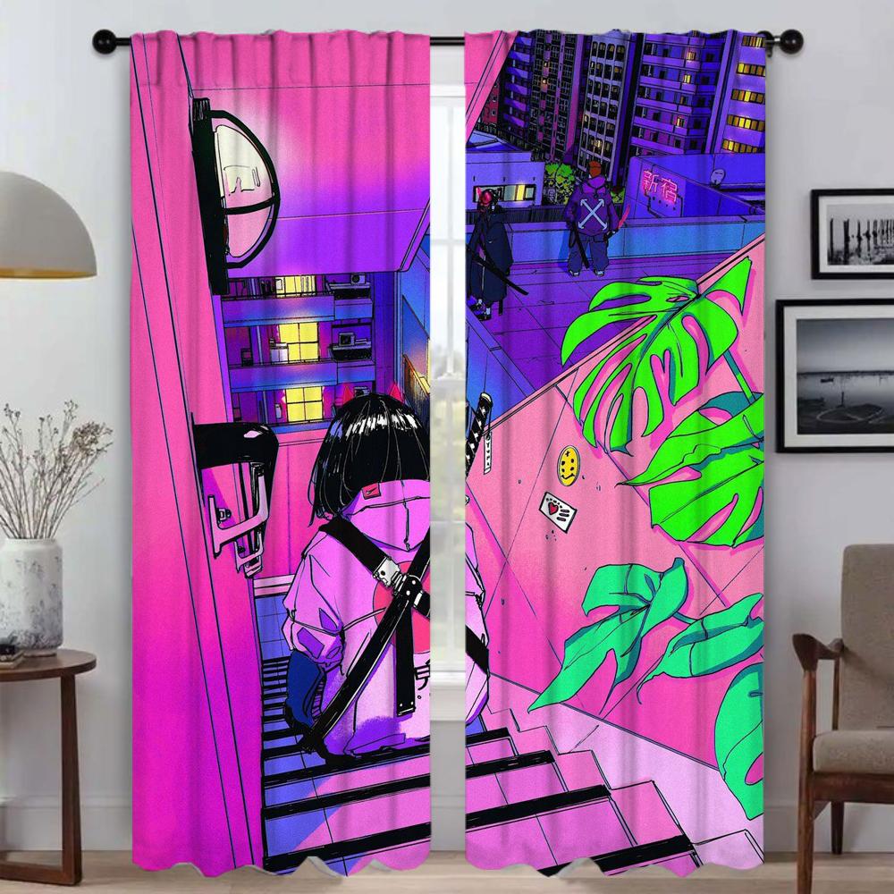 Vaporwave Cybernetic Art Blackout Curtain for Room 2 Panel Modern Living Room Curtains 2 Pieces Partition Home Interior Curtains