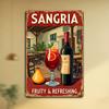 Винтажная металлическая настенная табличка "Сангрия" - Ретро-декор с изображением деревенской таверны, Железный, с предварительно просверленными отверстиями, Не требует электричества, для баров
