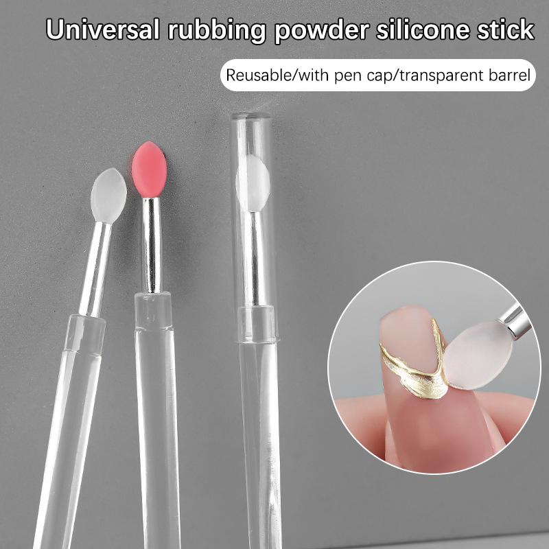 Nail Art Pigment Silicone Applicator Stick Reusable Chrome Glitter Applying Manicure Tool Easy Daub Pigment Nail Brush
